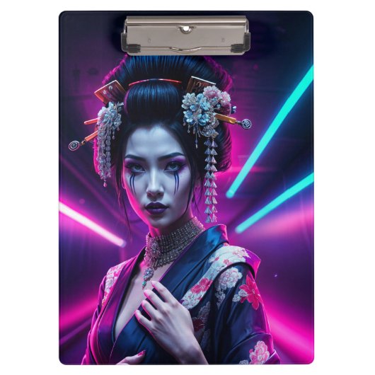 Geisha with Neon Background - Fridge Magnet Art Klemmbrett (Vorderseite)