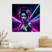 Geisha with Neon Background - Fridge Magnet Art Poster (Küche)