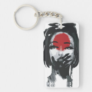 Geishas Stille: Rote und schwarze Tinte Kunst Schlüsselanhänger