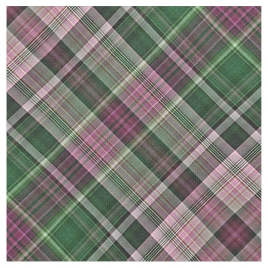 Geißblatt rosa und dunkelgrüner Tartan Stoff (Nahaufnahme)