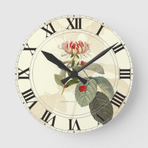 Geißblatt-Rose botanisches Clockface Runde Wanduhr