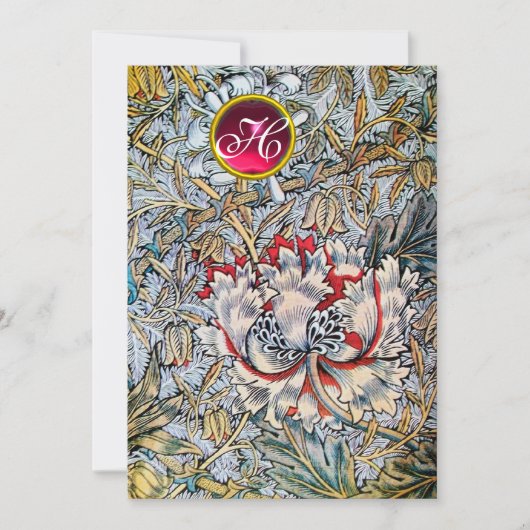 GEISSBLATT Rote Ruby-Monogramm Champagner-Metallis Einladung (Vorderseite)