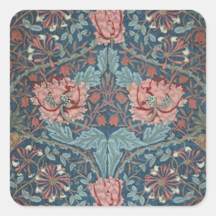 Geißblatt von William Morris, Vintage Blumen Kunst Quadratischer Aufkleber