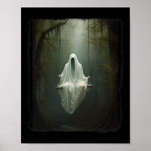 Geist auf der Swing in Blumenwald Halloween Vint Poster (Vorne)