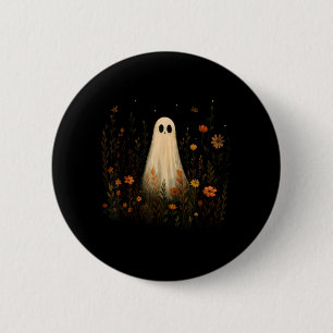 Geist auf einer Blumenwiese Halloween Herbst Desig Button