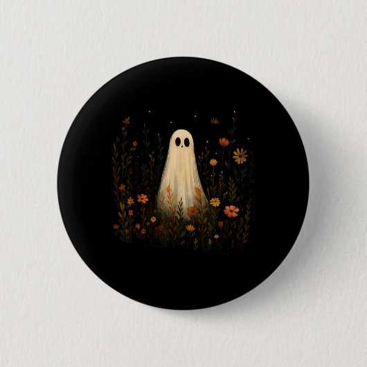 Geist auf einer Blumenwiese Halloween Herbst Desig Button (Vorderseite)