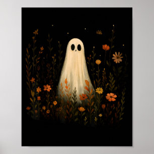 Geist auf einer Blumenwiese Halloween Herbst Desig Poster