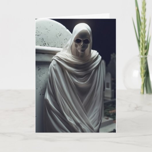 Geist auf Friedhof Halloween Feiertagskarte (Vorderseite)