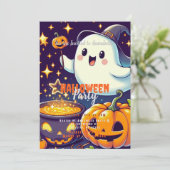 Geist, Cauldron, Pumpkin, Sterne Halloween-Party Einladung (Stehend Vorderseite)