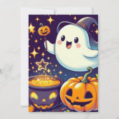 Geist, Cauldron, Pumpkin, Sterne Halloween-Party Einladung (Rückseite)