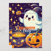 Geist, Cauldron, Pumpkin, Sterne Halloween-Party Einladung (Vorne/Hinten)