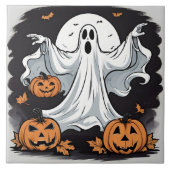 Geist, der Kürbis zu Halloween jagt Fliese (Vorderseite)