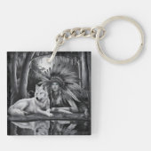 Geist der Wildnis: Indische Frau und Wolf Schlüsselanhänger (Rückseite)