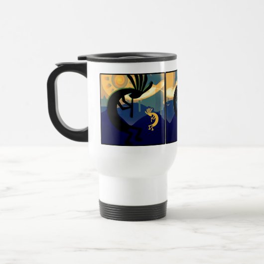 Geist der Wüste Kokopelli Aquamarine Landschaft Reisebecher (Links)