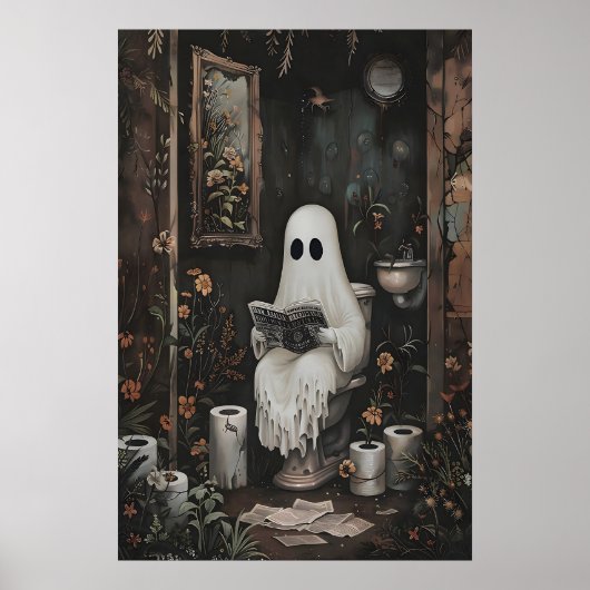 Geist, der Zeitung auf Toilette liest, Dunkel Poster (Vorne)