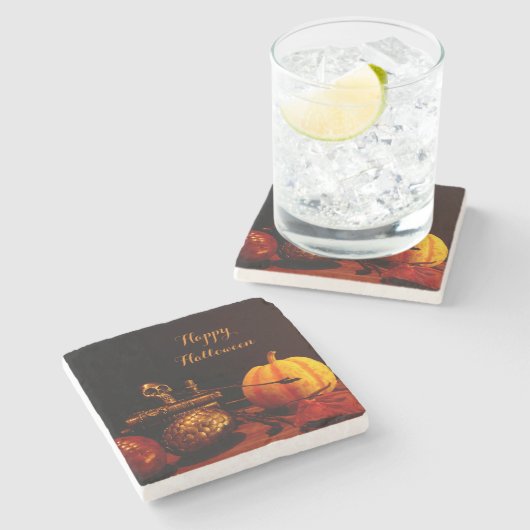 Geist des Herbstes - Stillleben Steinuntersetzer (Seitenansicht)