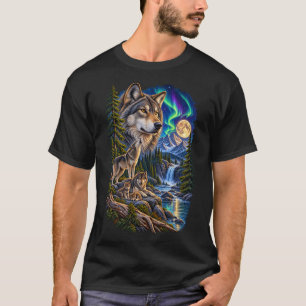 Geist des Nordens – Vintage-Wolf-Familie  T-Shirt