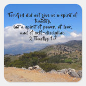 Geist des Powers 2 Timothy 1:7 Bibelverse Quadratischer Aufkleber (Vorderseite)