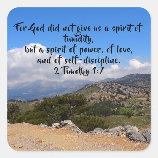 Geist des Powers 2 Timothy 1:7 Bibelverse Quadratischer Aufkleber (Vorderseite)