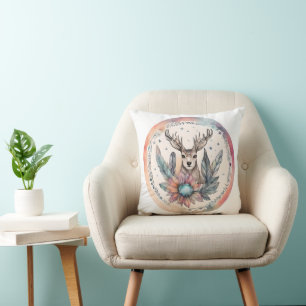 Geist des Waldes: Mystisches Hirsch und Blumenhaar Kissen