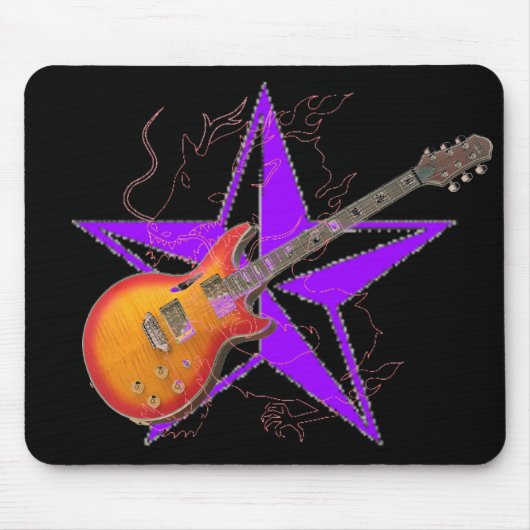 Geist-Drache-lila Stern-bernsteinfarbige Gitarre Mousepad (Vorne)