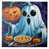 Geist feiert Halloween mit Kürbissen Fliese (Vorderseite)