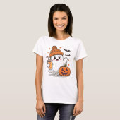 Geist, Fledermäuse, Pumpkin und Trinken, Niedliche T-Shirt (Vorne ganz)
