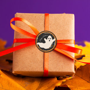 Geist Halloween Orange & Schwarz Vintage Streifen Runder Aufkleber