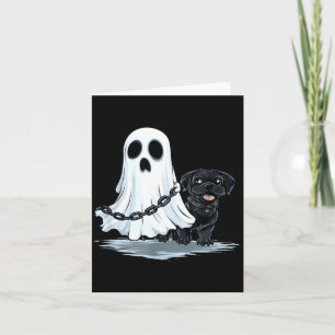 Geist hält lustiges Halloween-Kostüm mit Welpen Karte