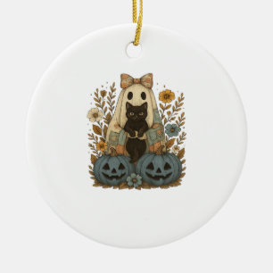 Geist hält schwarze Katze Groovy Floral Vintage Ha Keramik Ornament