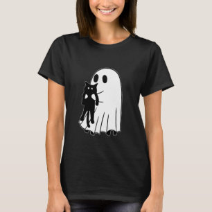 Geist hält schwarze Katze Halloween Freundschaftst T-Shirt