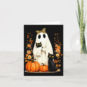 Geist hält schwarze Katze Halloween Katzenliebhabe Karte