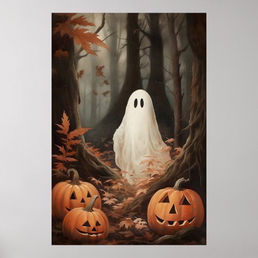 Geist im Herbstwald mit Kürbissen, Dark Academia Poster (Vorne)