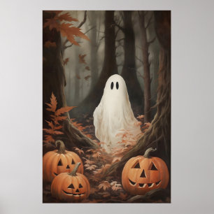 Geist im Herbstwald mit Kürbissen, dunkle Akademie Poster