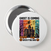 Geist kommt Halloween Spukhaus Hexen Kürbis Button (Vorne & Hinten)
