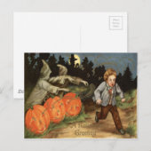 Geist Kürbis-Gesicht verängstigter Junge Mond Postkarte (Vorne/Hinten)