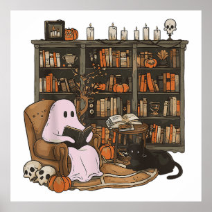 Geist Lesebuch Katzenliebhaber Halloween  Poster