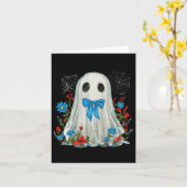 Geist mit blauem Bow-Coquette und Blume Halloween Karte (Gelbe Blume)