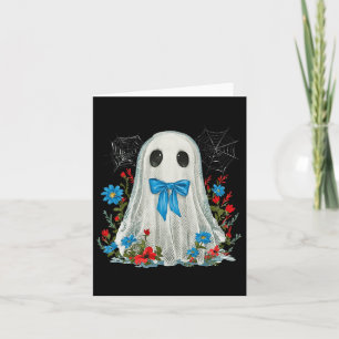 Geist mit blauem Bow-Coquette und Blume Halloween Karte