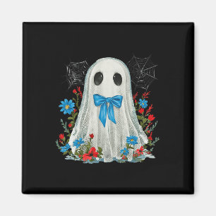 Geist mit blauem Bow-Coquette und Blume Halloween Magnet
