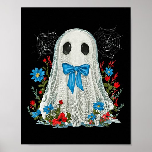 Geist mit blauem Bow-Coquette und Blume Halloween Poster (Vorne)