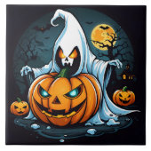 Geist mit glühenden Kürbis zu Halloween Fliese (Vorderseite)