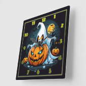 Geist mit glühenden Kürbis zu Halloween Quadratische Wanduhr (Winkel)