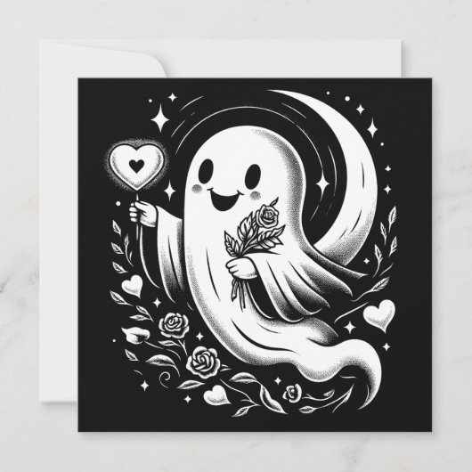 Geist mit Herz und Rose Niedlich Spooky Valentine Karte (Vorderseite)