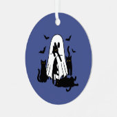 Geist mit katzenHalloween-Baum Ornament Aus Metall (Vorderseite links)