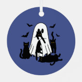 Geist mit katzenHalloween-Baum Ornament Aus Metall (Rückseite)