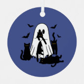 Geist mit katzenHalloween-Baum Ornament Aus Metall (Vorderseite)