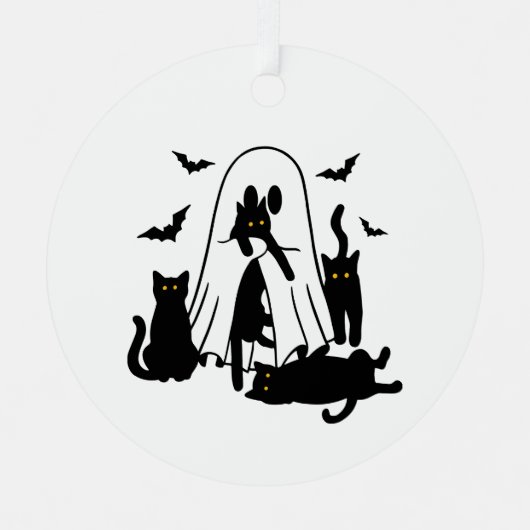Geist mit katzenHalloween-Baum Ornament Aus Metall (Vorderseite)