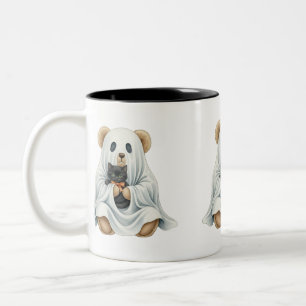 Geist mit Kitten, Teddy Bear, Halloween, Autor N Zweifarbige Tasse