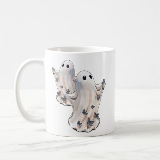 Geist mit kleinen Schmetterlingen Halloween  Kaffeetasse (Links)